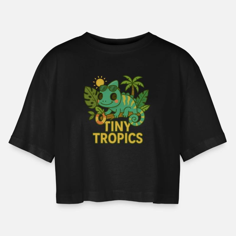 Tiny Tropics – Chameleon - Women’s Oversized Cropped T-Shirt - black