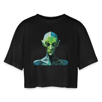 Polygon-style alien - Women’s Oversized Cropped T-Shirt - black - Front - AI Model Female 172 light (172cm)