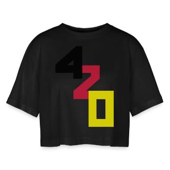 420er - Frauen Oversized Cropped T-Shirt - Schwarz - Vorne - AI Model Female 172 light (172cm)