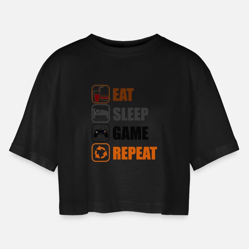 Geek Routine - Frauen Oversized Cropped T-Shirt - Schwarz