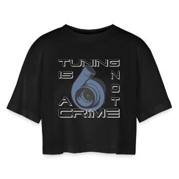 Turbolader Tuning Is not a Crime als Geschenkidee - Frauen Oversized Cropped T-Shirt - Schwarz - Vorne - AI Model Female 172 light (172cm)