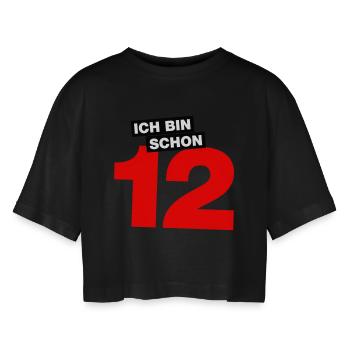Ich bin schon 12 - Frauen Oversized Cropped T-Shirt - Schwarz - Vorne - AI Model Female 172 light (172cm)