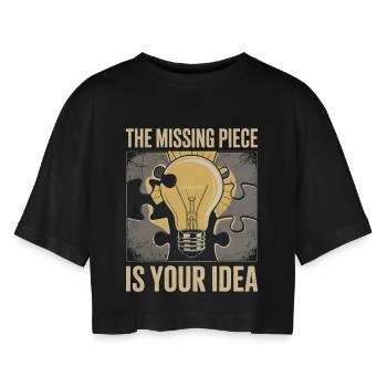 The Missing P... Is Your Idea – Kreativität & In - Frauen Oversized Cropped T-Shirt - Schwarz - Vorne - AI Model Female 172 light (172cm)