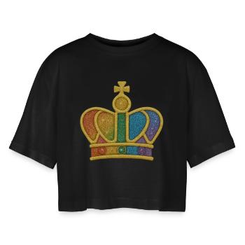 Bunt Glitzer Kronen-Design - Frauen Oversized Cropped T-Shirt - Schwarz - Vorne - AI Model Female 172 light (172cm)