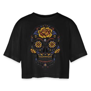crâne floral - T-shirt court oversize Femme - noir - Devant - AI Model Female 172 light (172cm)