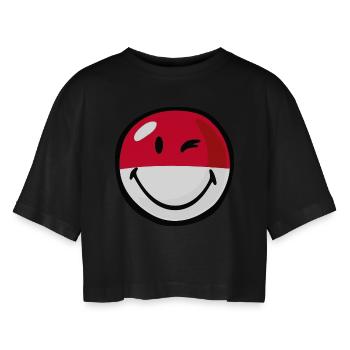 Smiley Indonesia - Frauen Oversized Cropped T-Shirt - Schwarz - Vorne - AI Model Female 172 light (172cm)