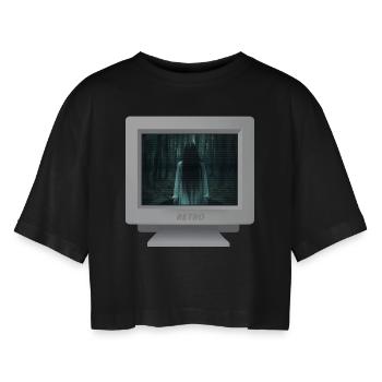CRT design - Ghost girl 3 - Women’s Oversized Cropped T-Shirt - black - Front - AI Model Female 172 light (172cm)