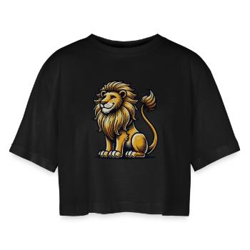 löwe - Frauen Oversized Cropped T-Shirt - Schwarz - Vorne - AI Model Female 172 light (172cm)