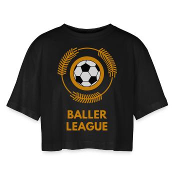 baller league soccer soccer - Women’s Oversized Cropped T-Shirt - black - Front - AI Model Female 172 light (172cm)