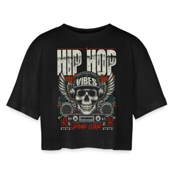 Crâne vintage & console d’enregistrement Hip Hop Vibes - T-shirt court oversize Femme - noir - Devant - AI Model Female 172 light (172cm)