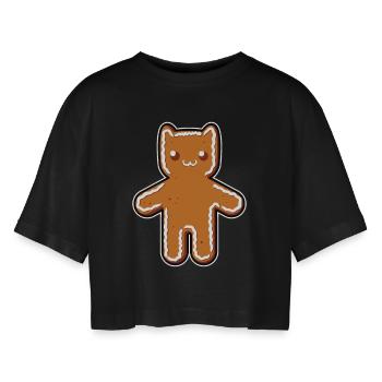 Gingerbread cat - Women’s Oversized Cropped T-Shirt - black - Front - AI Model Female 172 light (172cm)