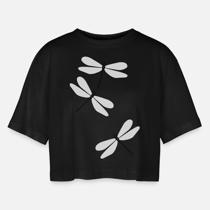 Libellen beu5 - Frauen Oversized Cropped T-Shirt - Schwarz
