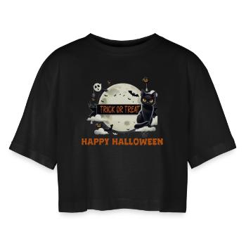 SÜßES ODER SAURES - Frauen Oversized Cropped T-Shirt - Schwarz - Vorne - AI Model Female 172 light (172cm)