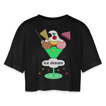 Ice dream - Frauen Oversized Cropped T-Shirt - Schwarz - Vorne - AI Model Female 172 light (172cm)