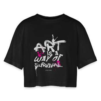 Art survival - Women’s Oversized Cropped T-Shirt - black - Front - AI Model Female 172 light (172cm)