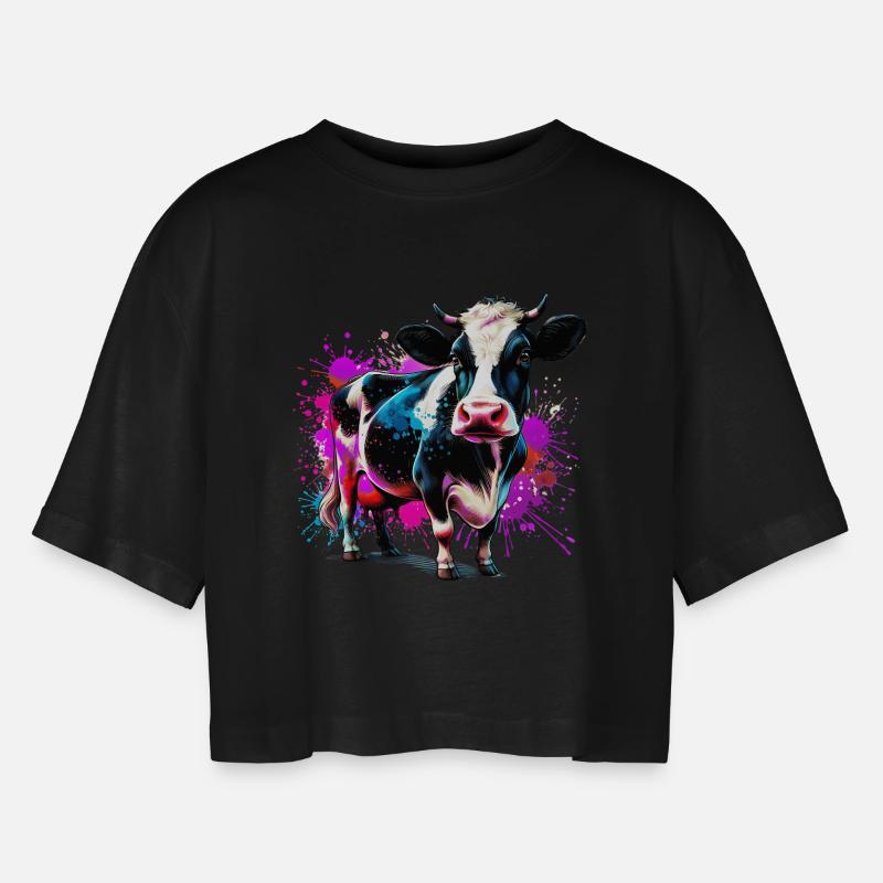 Mucca - Maglietta corta dal taglio oversize per donna - nero