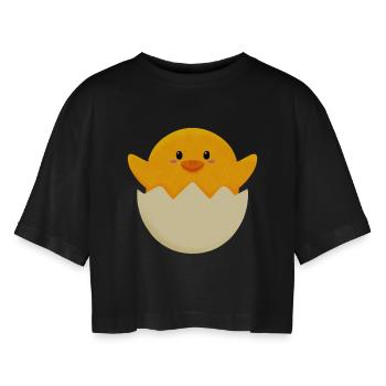 Ostern Küken in Ei - Frauen Oversized Cropped T-Shirt - Schwarz - Vorne - AI Model Female 172 light (172cm)