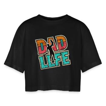 Papa Leben, Vaters Geschenk - Frauen Oversized Cropped T-Shirt - Schwarz - Vorne - AI Model Female 172 light (172cm)