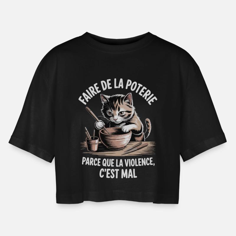 Pottery, because violence is bad - Women’s Oversized Cropped T-Shirt - black