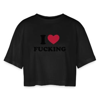 I Love Fucking - Frauen Oversized Cropped T-Shirt - Schwarz - Vorne - AI Model Female 172 light (172cm)