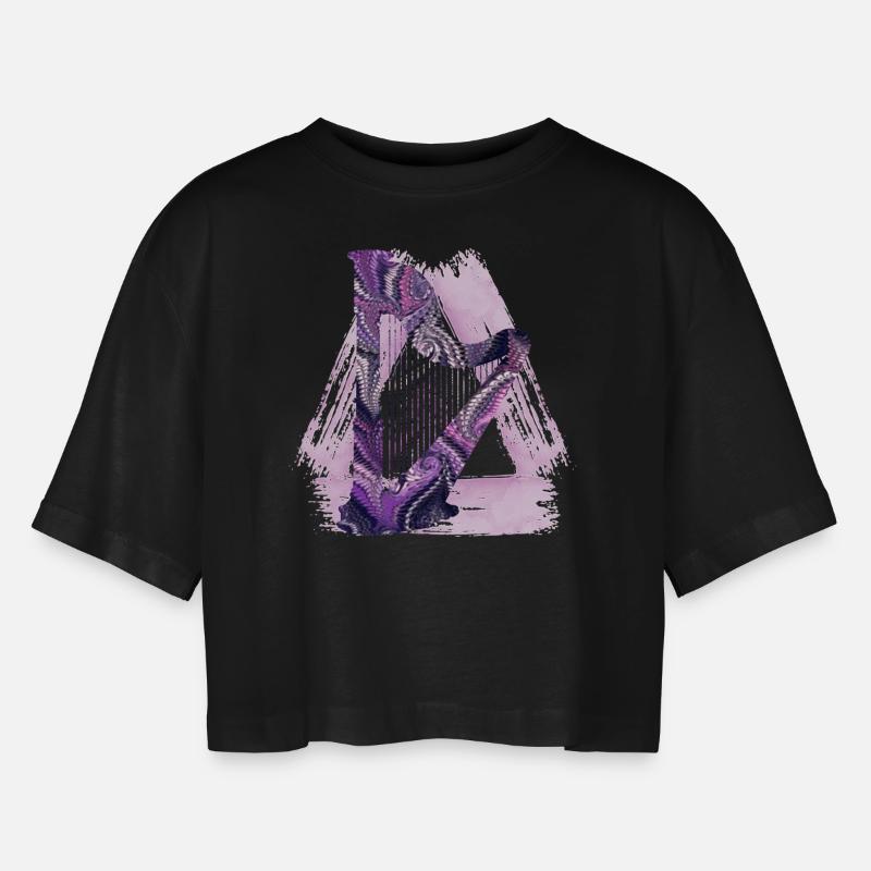 harfe e 75 - Frauen Oversized Cropped T-Shirt - Schwarz