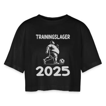 Trainingslager 2025 – Feiern statt Fitness - Frauen Oversized Cropped T-Shirt - Schwarz - Vorne - AI Model Female 172 light (172cm)