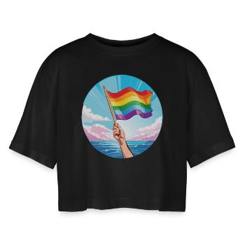 Pride Flag Ocean - Women’s Oversized Cropped T-Shirt - black - Front - AI Model Female 172 light (172cm)