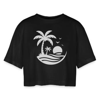 Island Palm Trees Sea - Women’s Oversized Cropped T-Shirt - black - Front - AI Model Female 172 light (172cm)