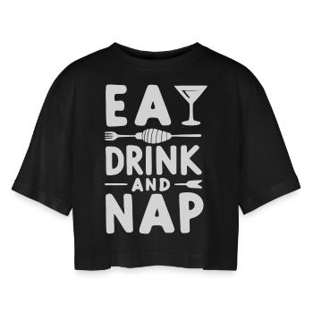 Manger, boire et faire la sieste - T-shirt court oversize Femme - noir - Devant - AI Model Female 172 light (172cm)