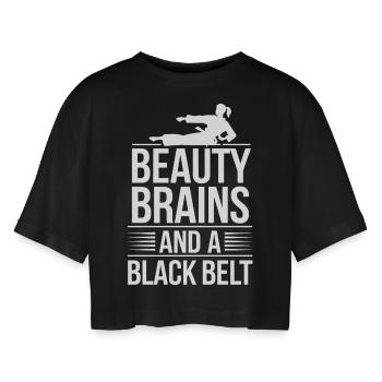 Starke Mädchen und Karate-Power - Frauen Oversized Cropped T-Shirt - Schwarz - Vorne - AI Model Female 172 light (172cm)