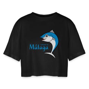Welcome to Malaga 3 - Frauen Oversized Cropped T-Shirt - Schwarz - Vorne - AI Model Female 172 light (172cm)