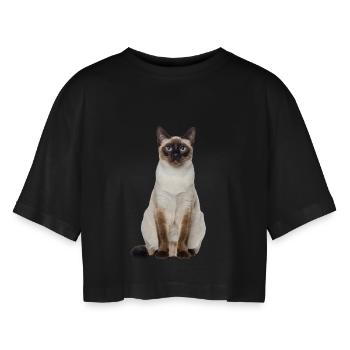 Siam Cat – Good Pet Edition - Frauen Oversized Cropped T-Shirt - Schwarz - Vorne - AI Model Female 172 light (172cm)