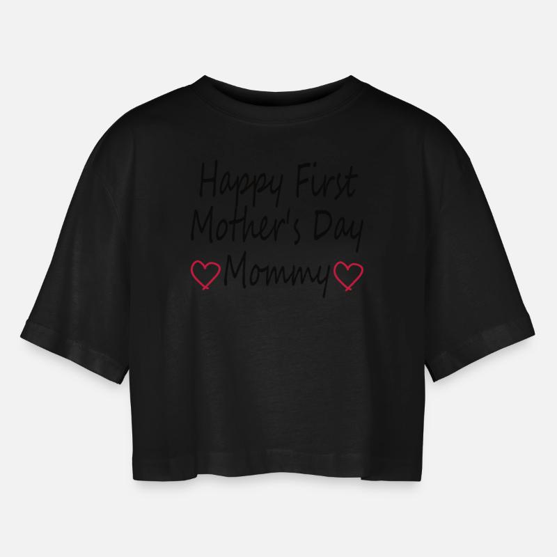 Erster Muttertag Baby - Frauen Oversized Cropped T-Shirt - Schwarz