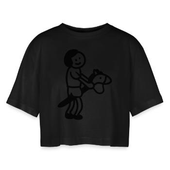 Kind Steckenpferd - Line - Frauen Oversized Cropped T-Shirt - Schwarz - Vorne - AI Model Female 172 light (172cm)