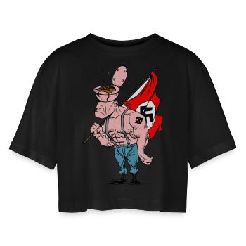 Gegen Nazis - Frauen Oversized Cropped T-Shirt - Schwarz - Vorne - AI Model Female 172 light (172cm)
