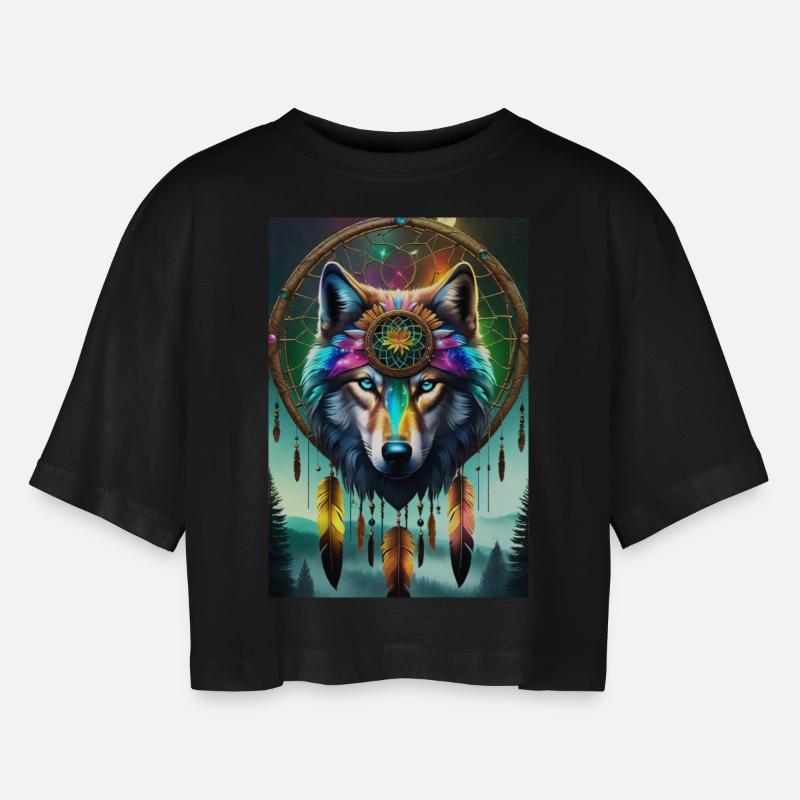 Wolf on your Side - Frauen Oversized Cropped T-Shirt - Schwarz