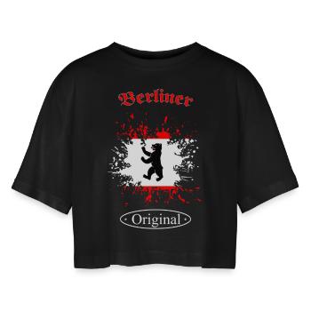 Berlin - Frauen Oversized Cropped T-Shirt - Schwarz - Vorne - AI Model Female 172 light (172cm)