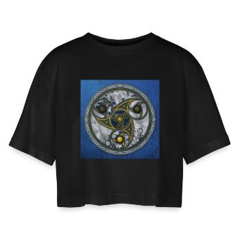 Consciousness Travel Machine - Women’s Oversized Cropped T-Shirt - black - Front - AI Model Female 172 light (172cm)