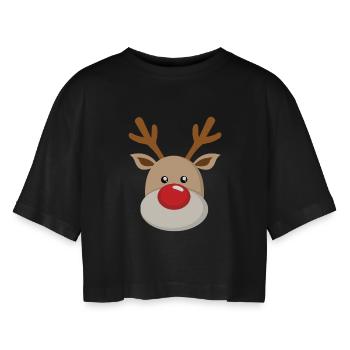 Rennais Rudolf Visage Doux Rouge Rose - T-shirt court oversize Femme - noir - Devant - AI Model Female 172 light (172cm)