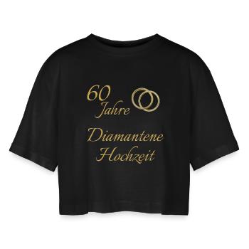 60 Jahre Diamantene Hochzeit Ringe goldfarben Text - Frauen Oversized Cropped T-Shirt - Schwarz - Vorne - AI Model Female 172 light (172cm)