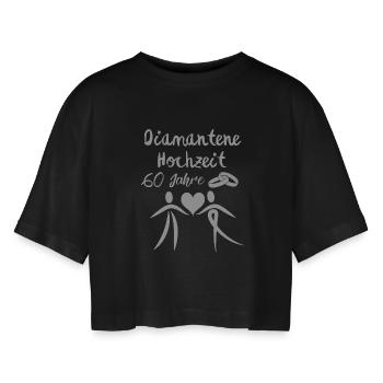 Diamantene Hochzeit 60 Jahre Paar silbern - Frauen Oversized Cropped T-Shirt - Schwarz - Vorne - AI Model Female 172 light (172cm)