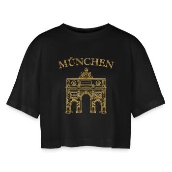 Porte de la Victoire emblématique Munich - T-shirt court oversize Femme - noir - Devant - AI Model Female 172 light (172cm)