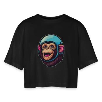 Singe de l’espace - T-shirt court oversize Femme - noir - Devant - AI Model Female 172 light (172cm)