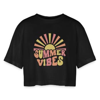 Ambiance estivale - T-shirt court oversize Femme - noir - Devant - AI Model Female 172 light (172cm)