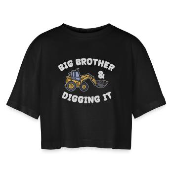 Geschwister Bruderherz Statement Großer Bruder - Frauen Oversized Cropped T-Shirt - Schwarz - Vorne - AI Model Female 172 light (172cm)
