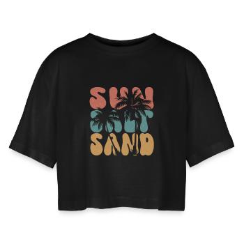 Sommer - Sonne, Salz und Sand - Frauen Oversized Cropped T-Shirt - Schwarz - Vorne - AI Model Female 172 light (172cm)