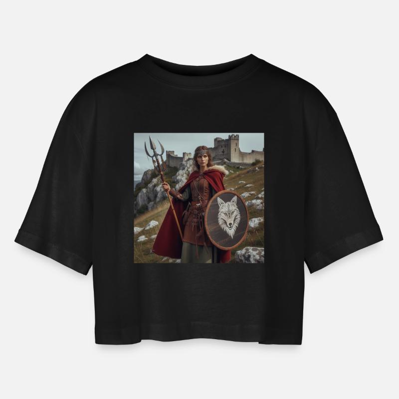 Wikinger-Krieger - Frauen Oversized Cropped T-Shirt - Schwarz