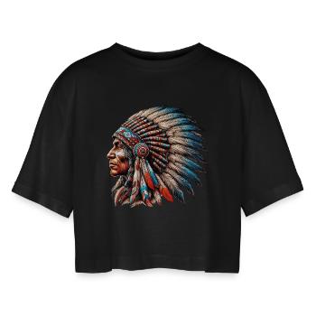 Amerikanischer Indianer Amerikanische Rote Haut - Frauen Oversized Cropped T-Shirt - Schwarz - Vorne - AI Model Female 172 light (172cm)