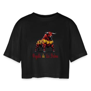 The pride of La Palma flag design - Women’s Oversized Cropped T-Shirt - black - Front - AI Model Female 172 light (172cm)
