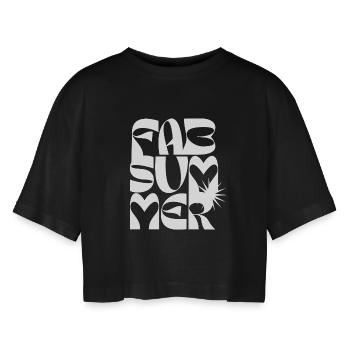 Mutiges Sommer-Liebe-Typografie-Design - Frauen Oversized Cropped T-Shirt - Schwarz - Vorne - AI Model Female 172 light (172cm)